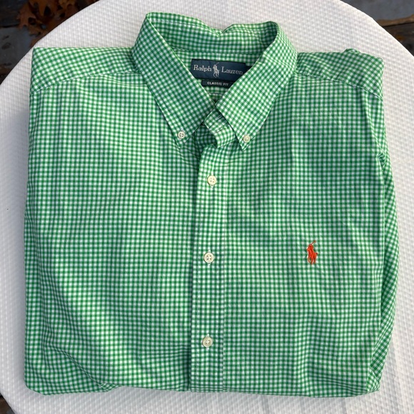 XXL Ralph Lauren Green Gingham Men's Button Down Long Sleeve Shirt - Picture 1 of 8
